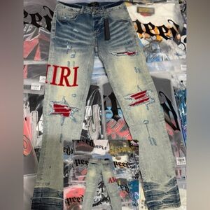 AMIRI Light Blue Distressed Slim Jeans
